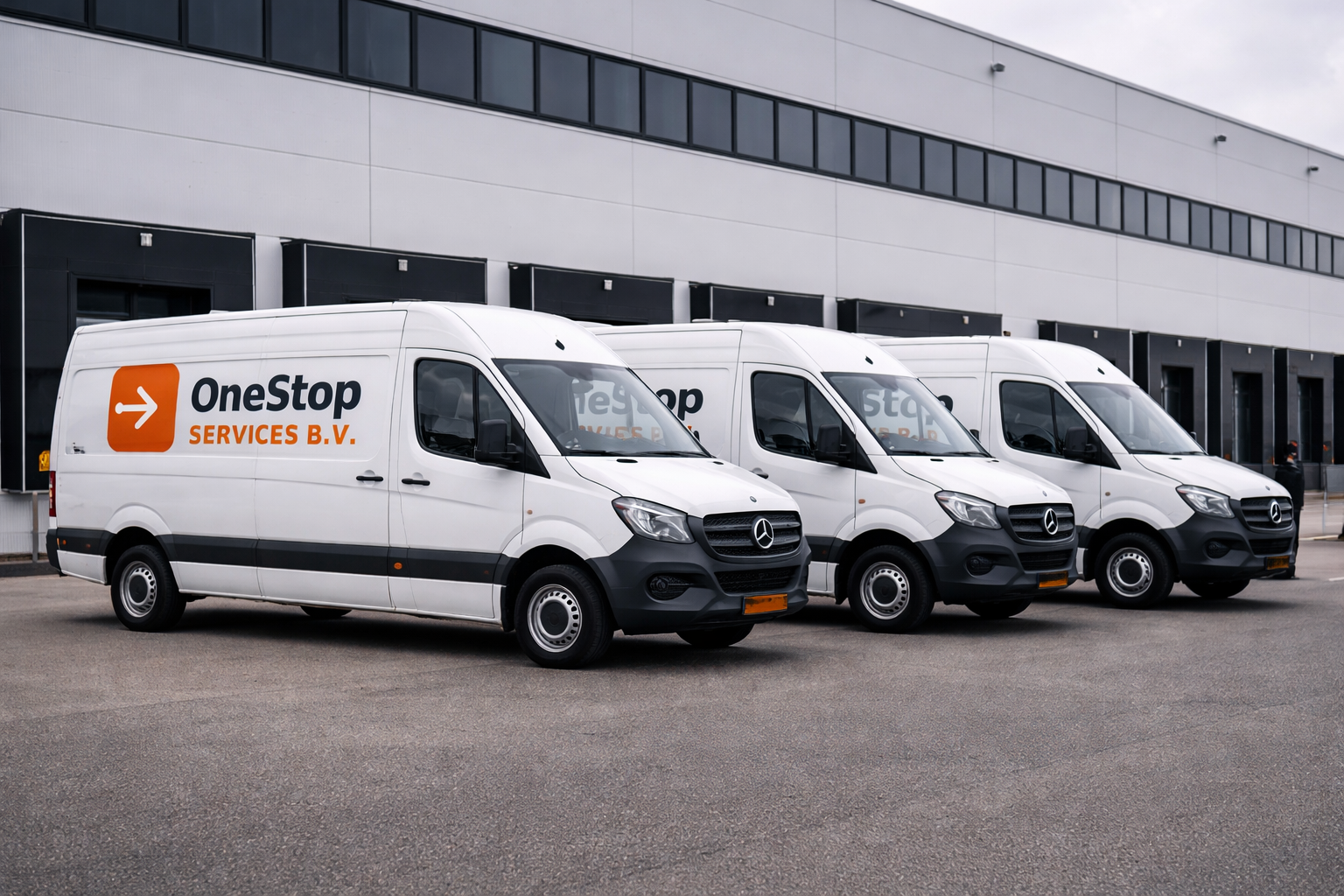 OneStop Services Mercedes Sprinter vloot bij warehouse